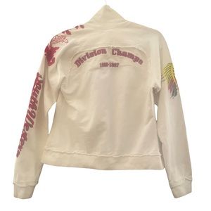 Johnny Was Cream Division Champs Embroidered Zip up Hoodie size Medium